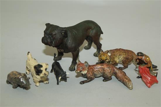 Two Austrian cold painted bronze models of foxes, Bulldog 3.75in.